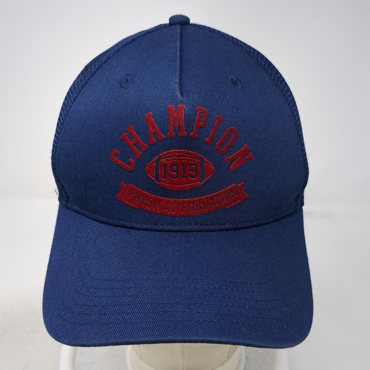 Champion Trucker Hat Blue One Size Mesh Snapback Physical Education Football Hat