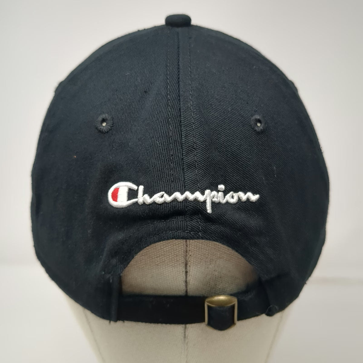 Champion Baseball Cap Black One Size Embroidered Logo Cotton Slideback Strap Hat