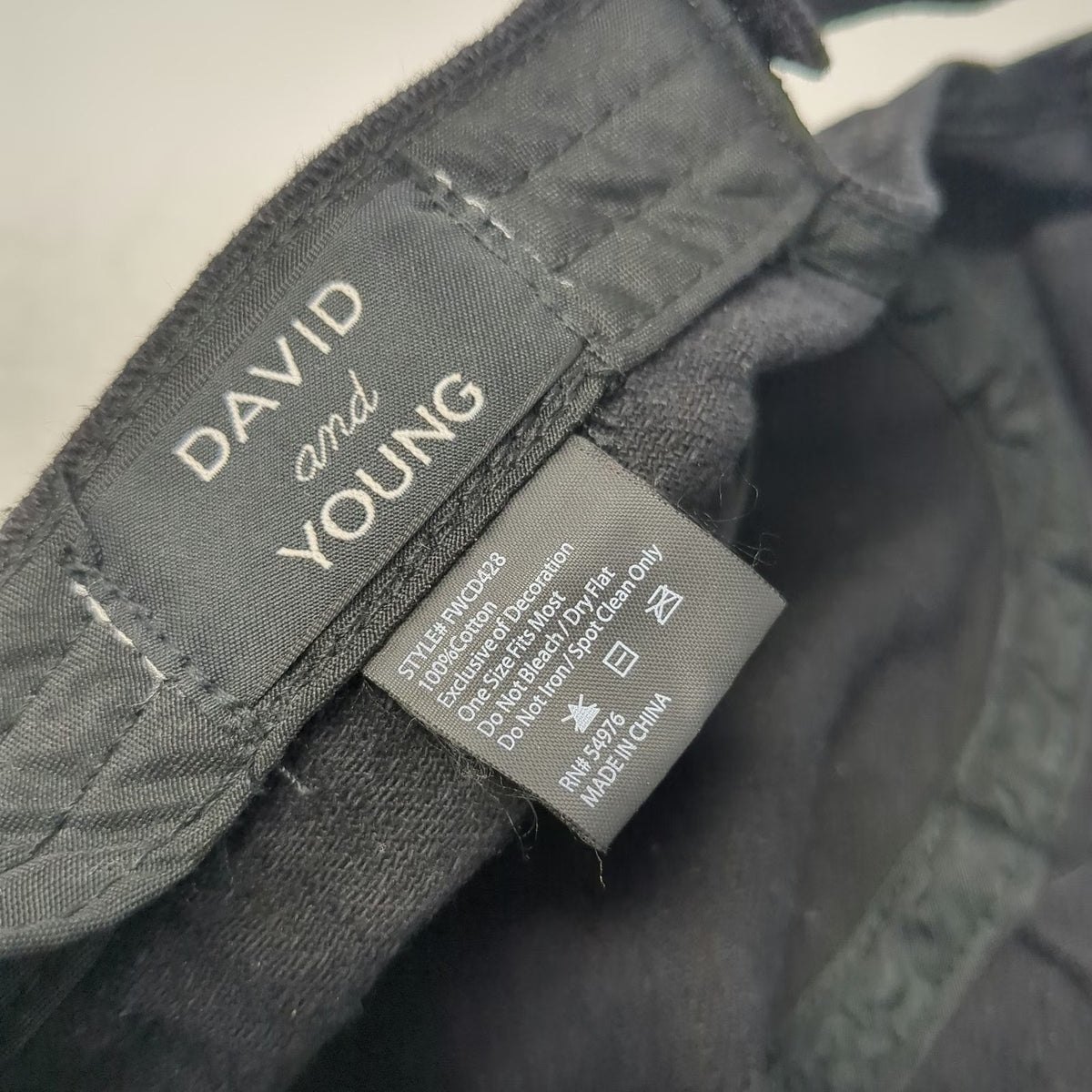 David and Young Army Cap Black One Size Herringbone Cotton Strapback Hat Cadet