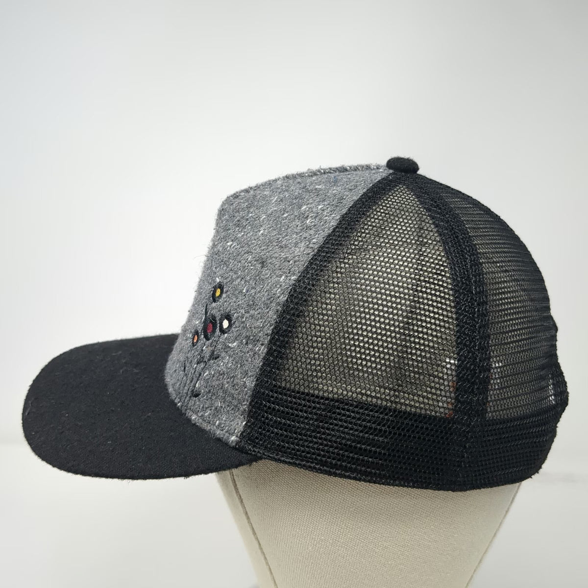 Pistil Trucker Hat Black One Size Floral Embroidery Wool Blend Mesh Snapback