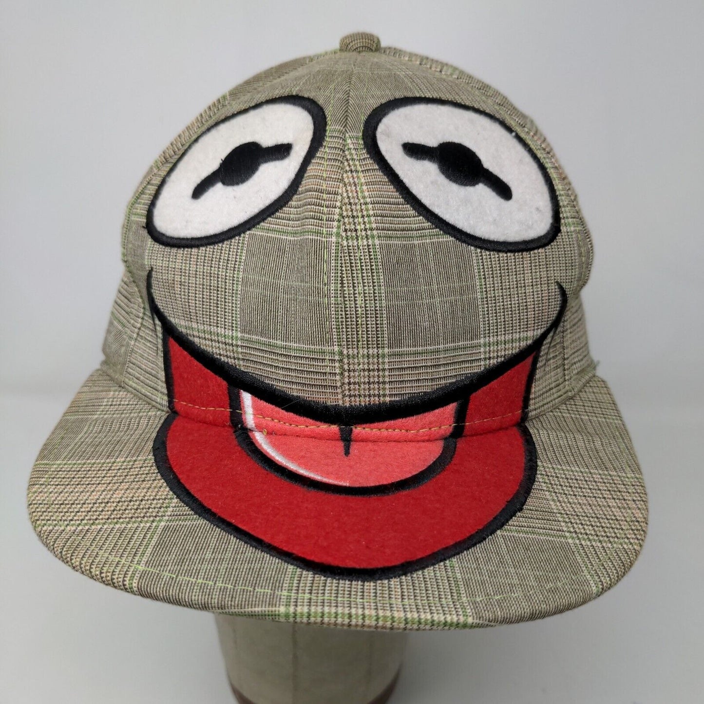 The Muppets Men's Fitted Hat Stretch Kermit the Frog Gray Plaid Poly Blend