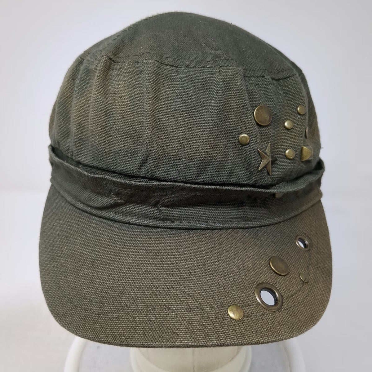 ABG Accessories Army Cap Green One Size Studs Stars Grommets Metal Accents Hat