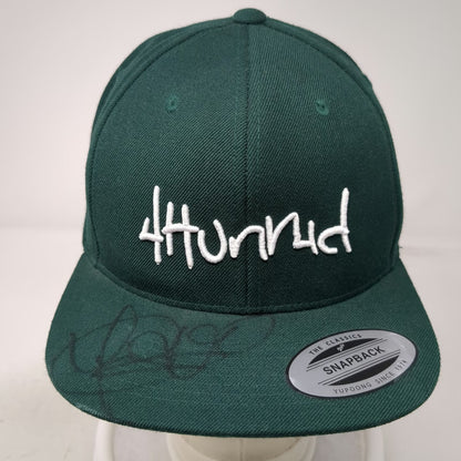 4Hunnid Snapback Hat Green One Size Flat Brim Signed Logo Autograph Yupoong