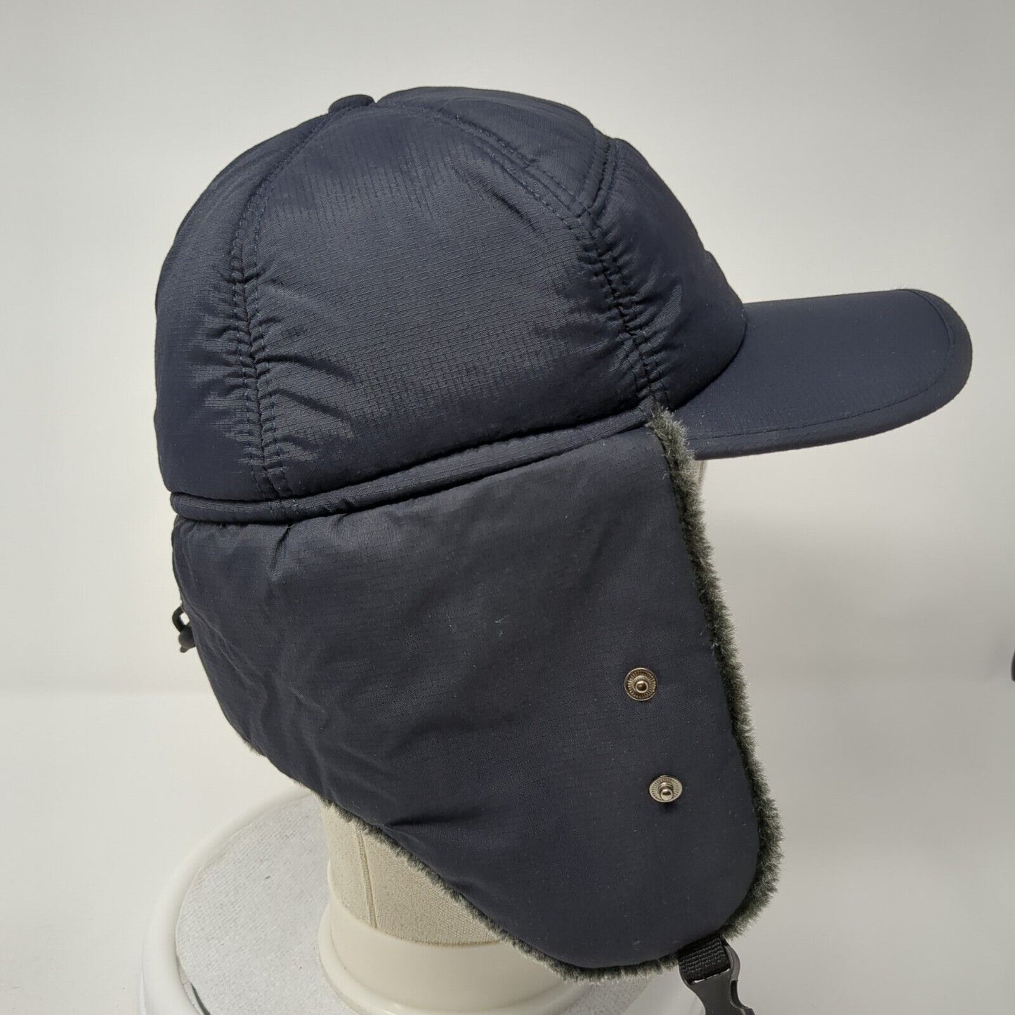 Supplex Fitted Trapper Hat Blue One Size Ear Flap Chin Strap Faux Fur