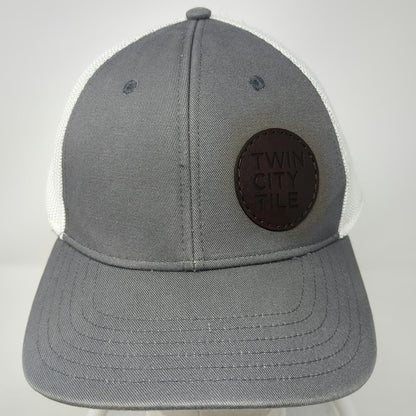 Outdoor Cap Trucker Hat Gray White OSFM Snapback Twin City Tile Leather Patch