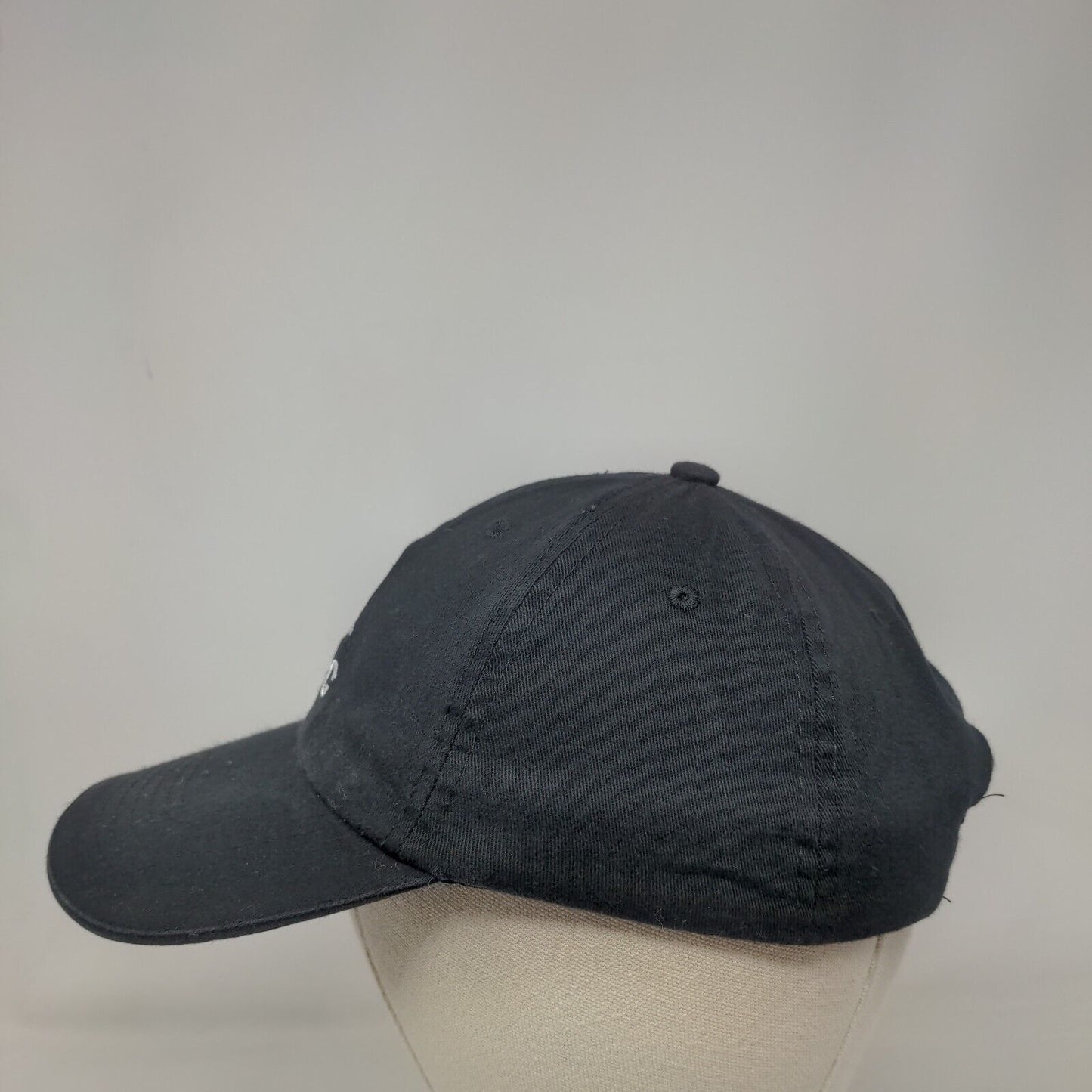 HCC Strapback Hat Black One Size Adjustable Embroidered Vented Holes 6 Panel