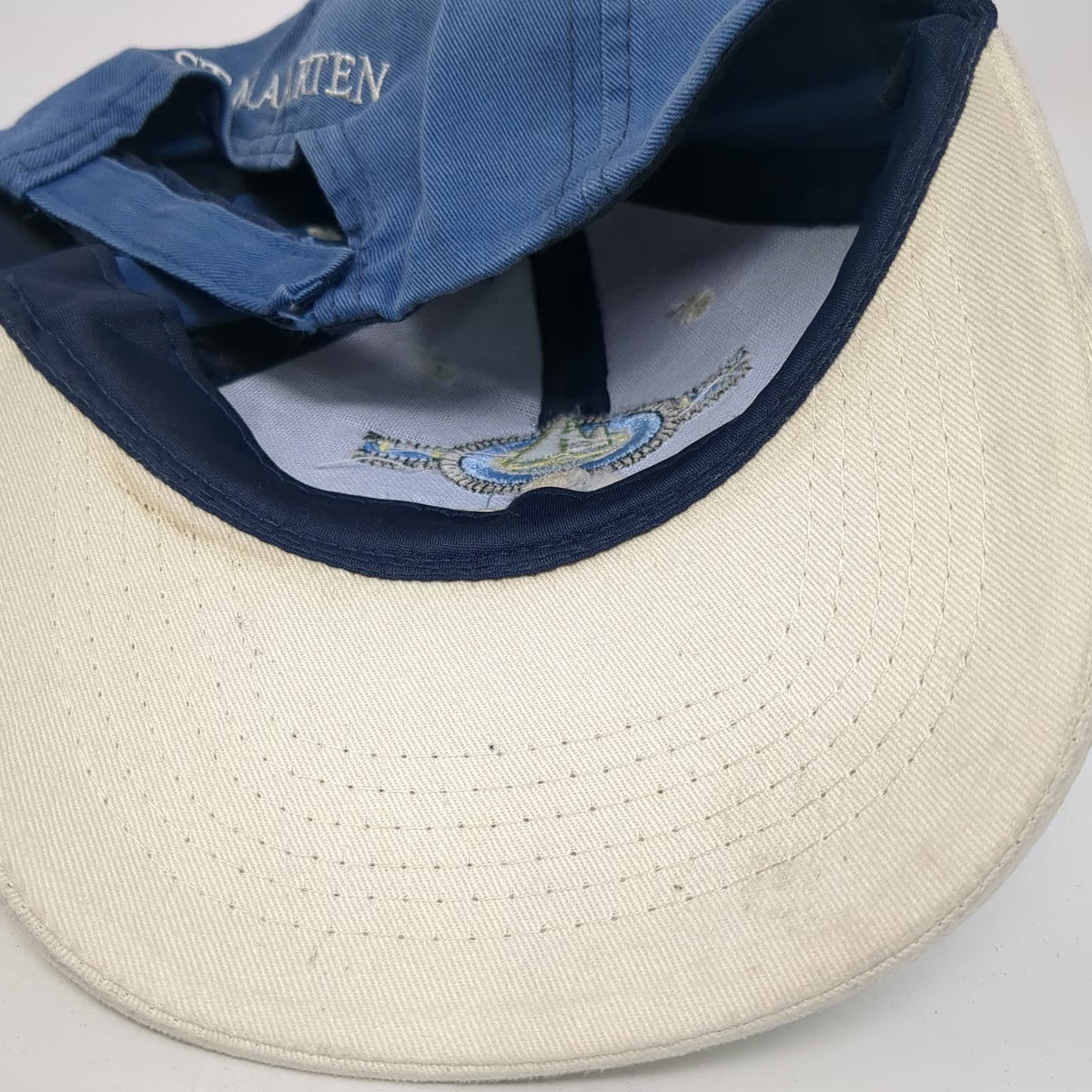 Blue White Baseball Cap OSFM St Maarten St Martin Sailboat Strapback Travel Hat