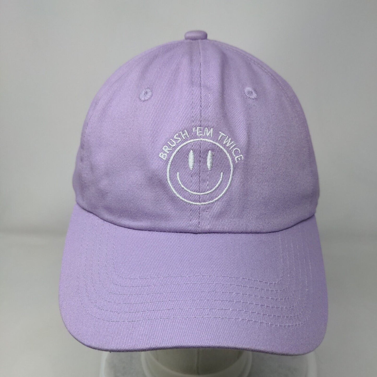 Smiley Brush 'Em Twice Slideback Hat Purple One Size Solid Embroidered