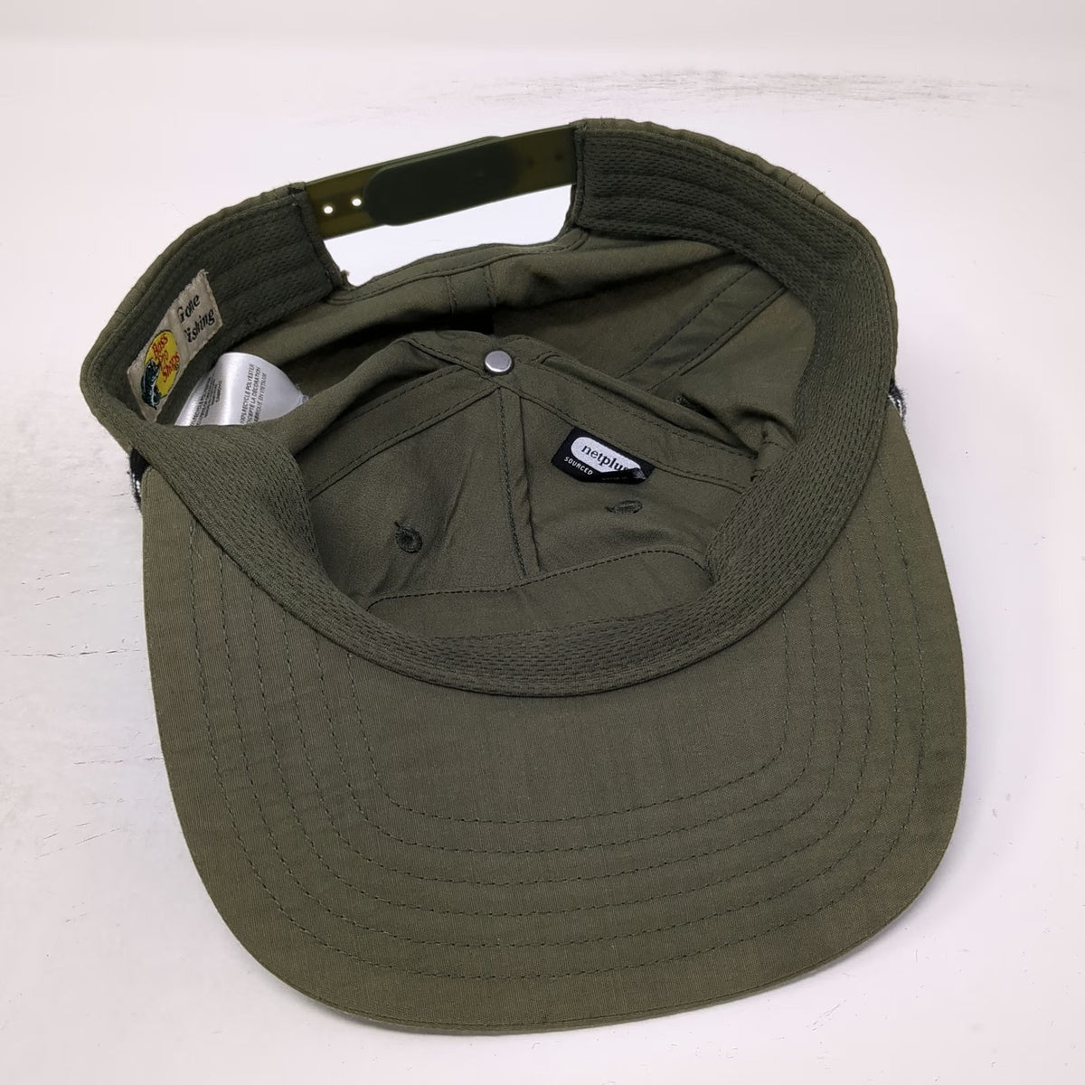 Bass Pro Shops 5 Panel Green One Size Snapback Rope Hat Embroidered Patch Fish
