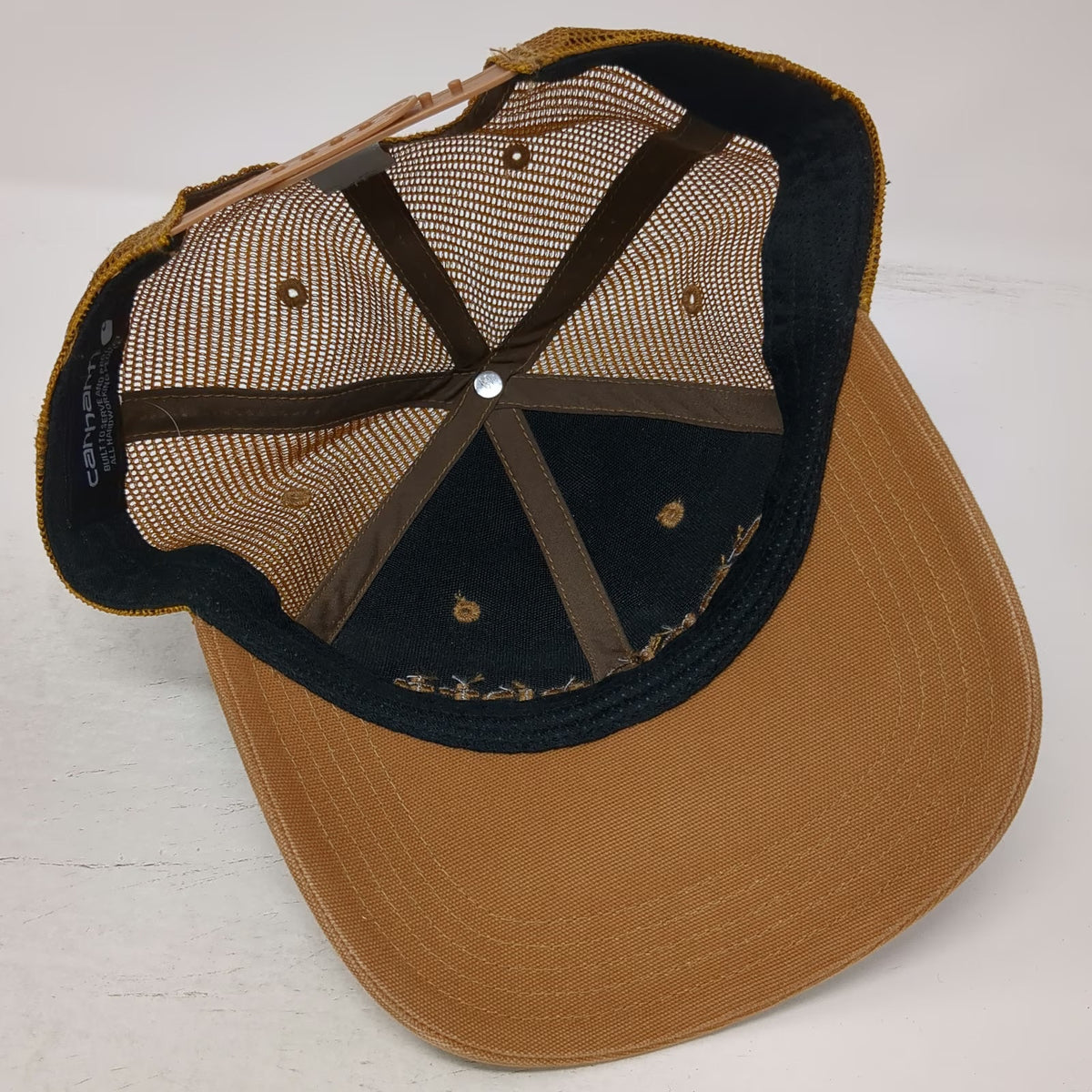 Carhartt Trucker Hat Brown One Size Mesh Snapback Embroidered Logo Workwear Cap