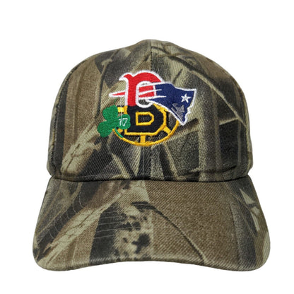 New England Sports Men's Camo Hat Patriots, Boston Celtics, Boston Bruins Logos