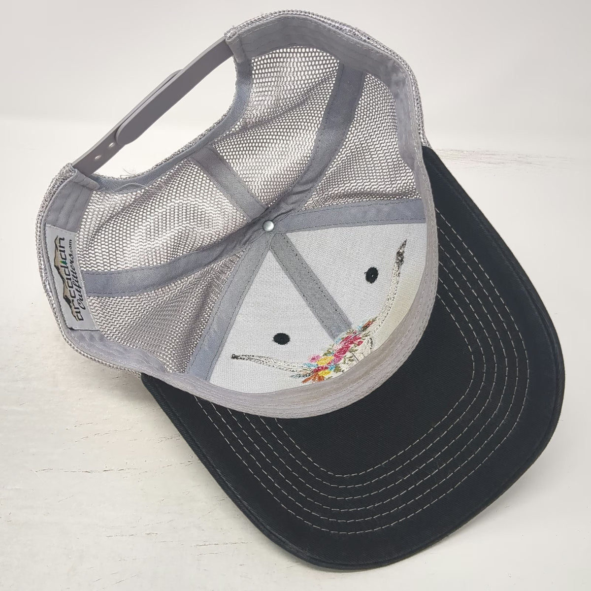 Arcadian Outfitters Trucker Hat Black One Size Floral Bull Skull Mesh Snapback