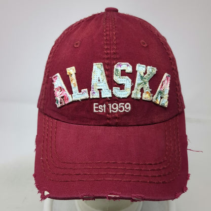 Robin Ruth Baseball Cap Red OSFM Alaska Floral Distressed Est 1959 Frayed Hat