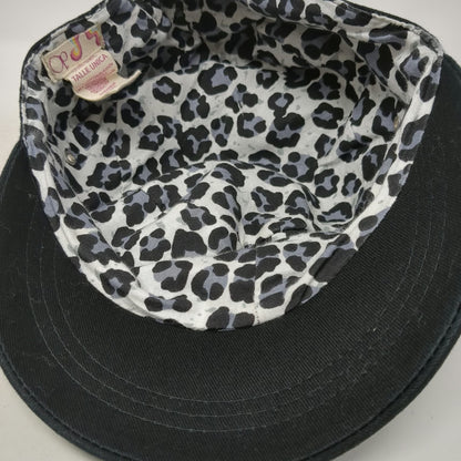 OP Army Cap Hat Black One Size Leopard Print Lining Side Grommets Cotton Flat