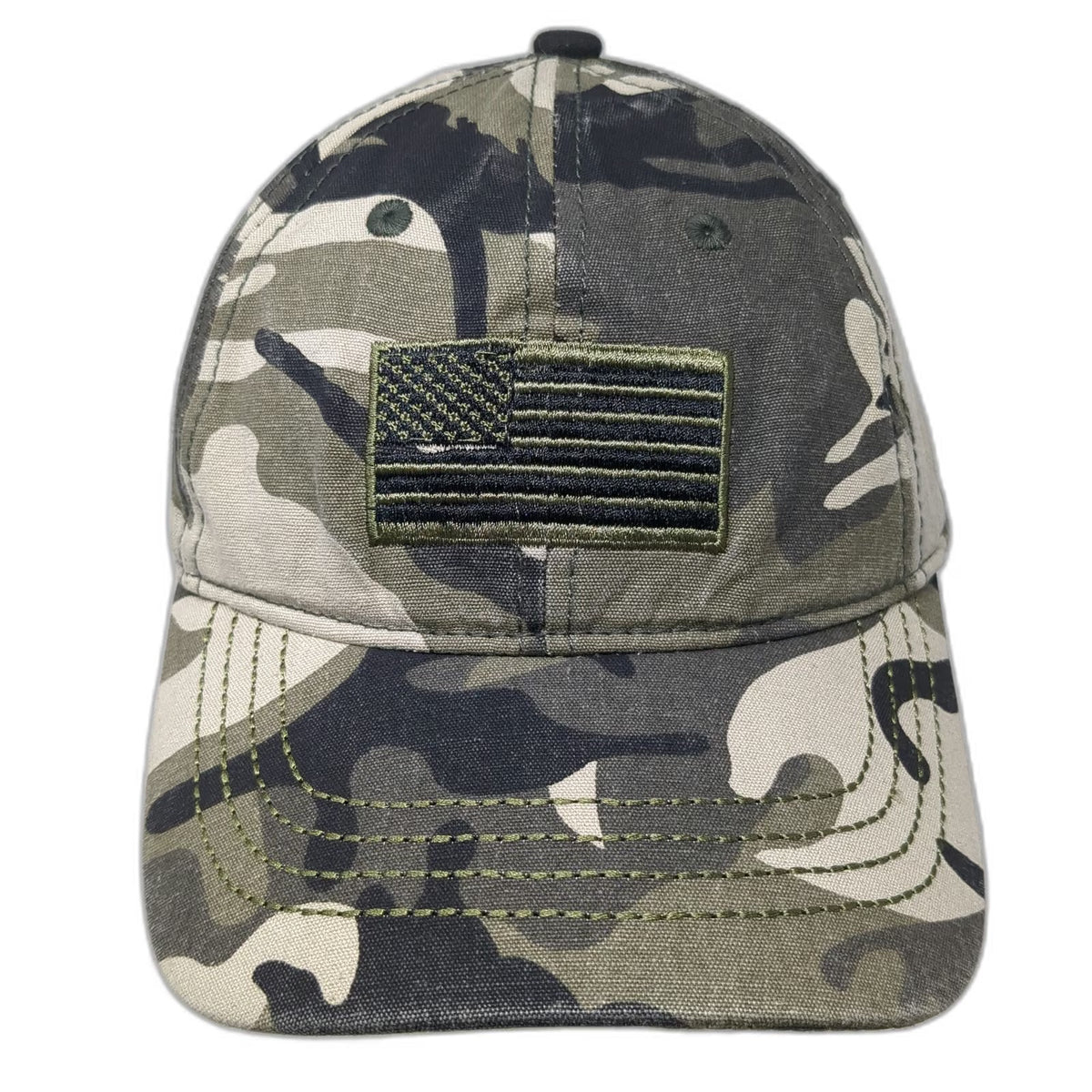 Baseball Cap Green Gray Black Camo American Flag Hat One Size Slideback Cotton