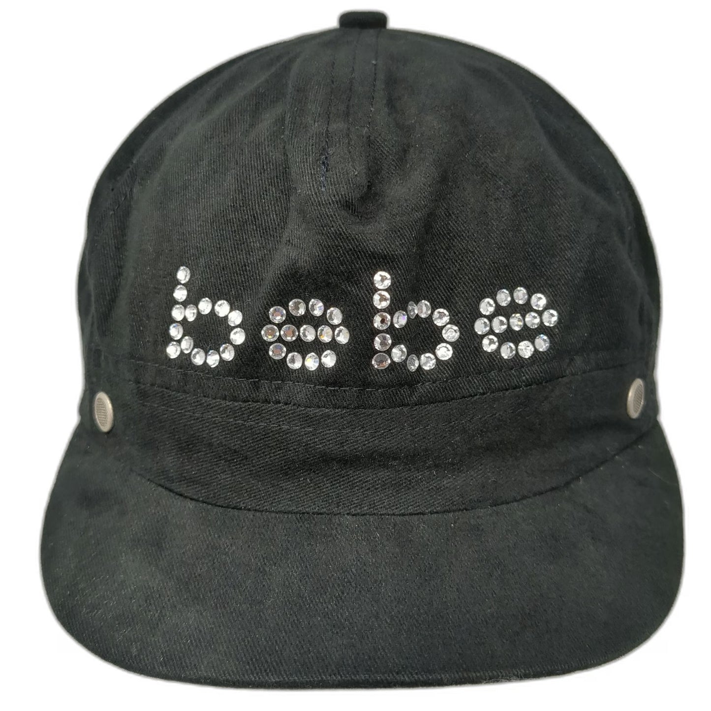 Bebe Army Cap Black One Size Rhinestone Logo Side Vents Slideback Cotton Hat