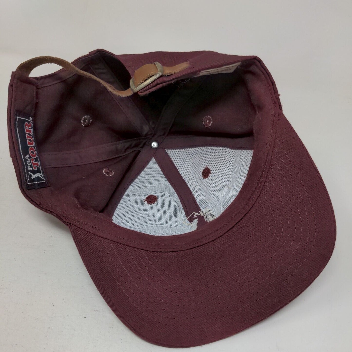 PGA Tour Slideback Hat Red One Size Embroidered Solid Leather Strap