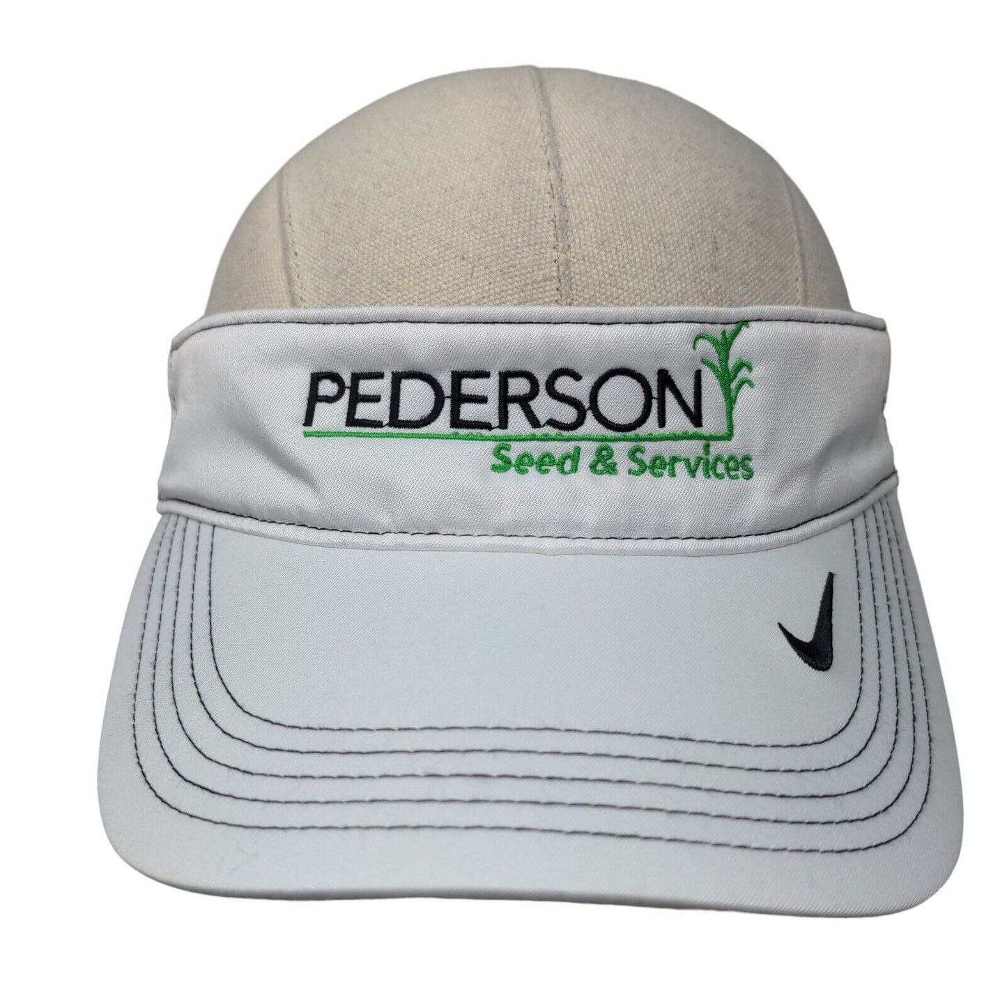 Nike Golf Men's Strapback Sun Visor Hat Cap White OSFM Pederson Seed Logo