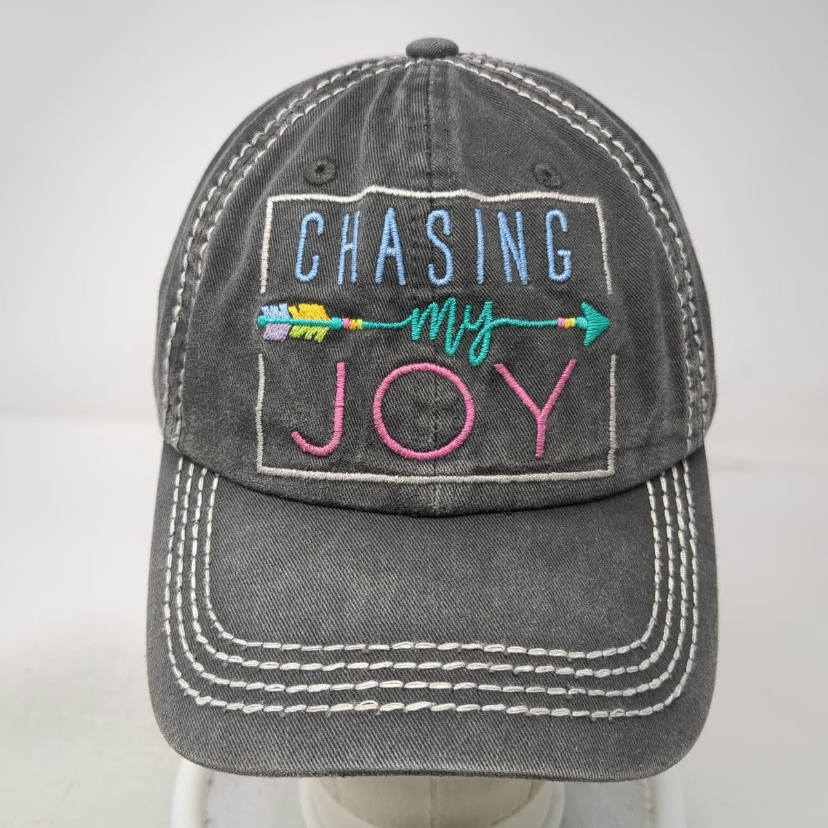 Gray One Size Baseball Cap Hat Chasing My Joy Arrow Contrast Stitching Strapback