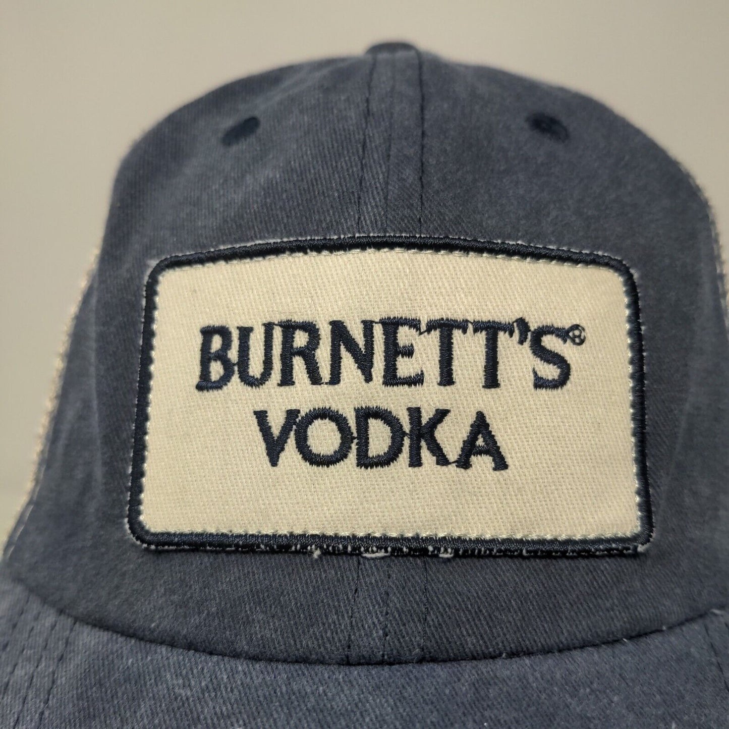 Burnett's Vodka Men's Snapback Hat Blue Tan Cotton Poly Blend Patch Logo