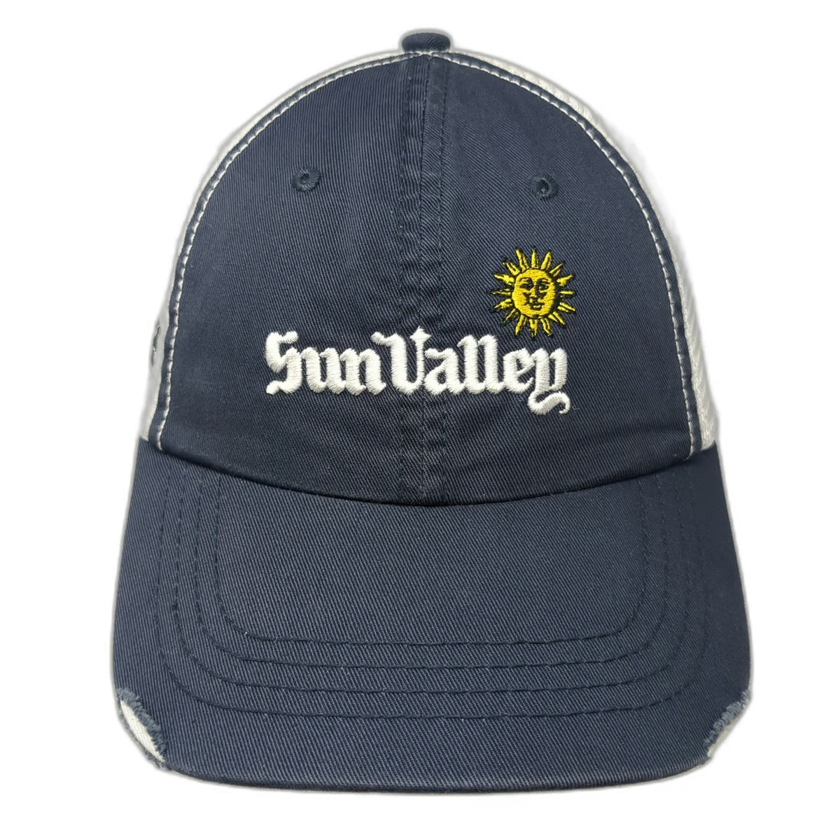 Blue White OSFM Baseball Cap Hat Mesh Back Distressed Sun Valley Idaho Tennis