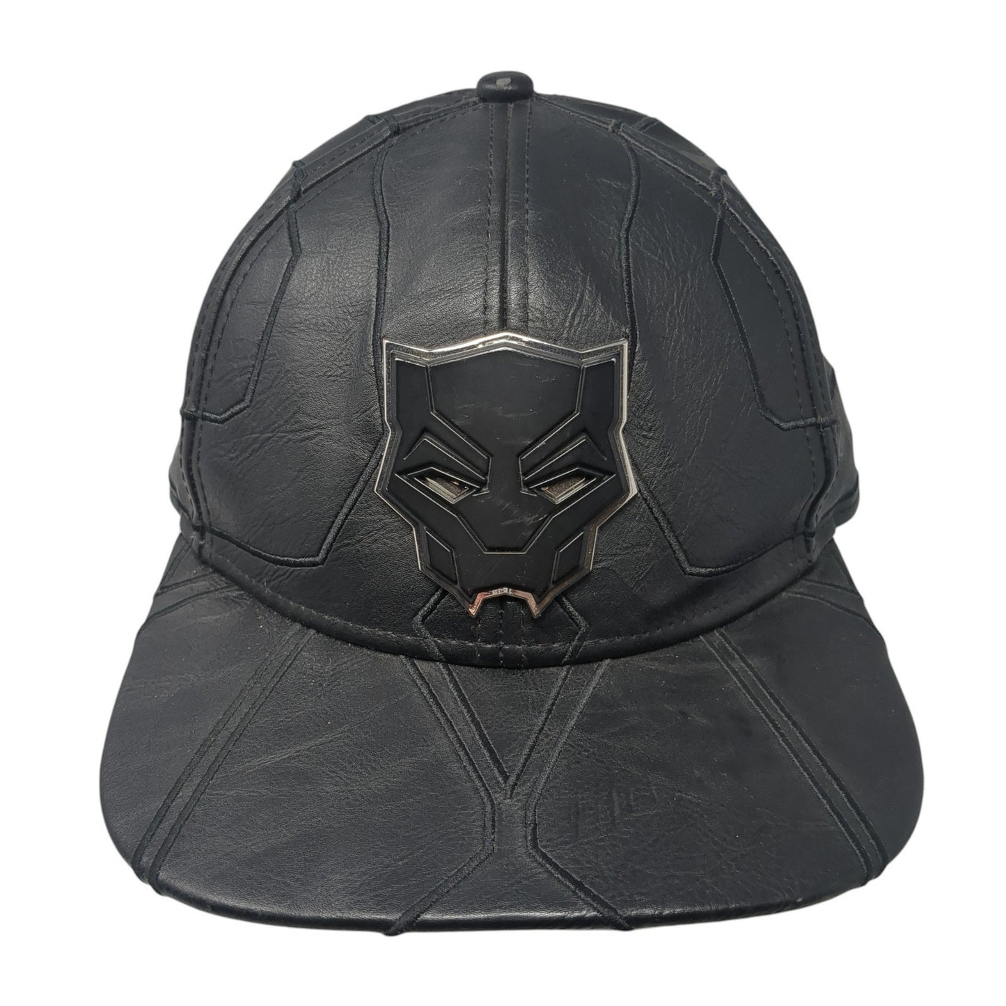 Marvel Black Panther Snapback Hat Black One Size Adjustable Faux Leather 6 Panel