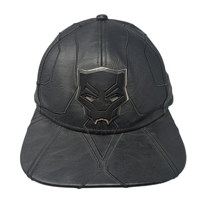 Marvel Black Panther Snapback Hat Black One Size Adjustable Faux Leather 6 Panel