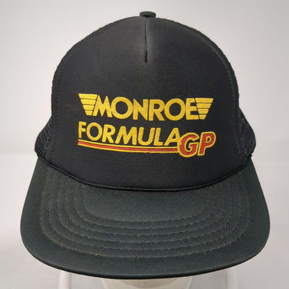Monroe Formula GP Racing Black Trucker Hat Snapback Mesh Back Graphic Vintage