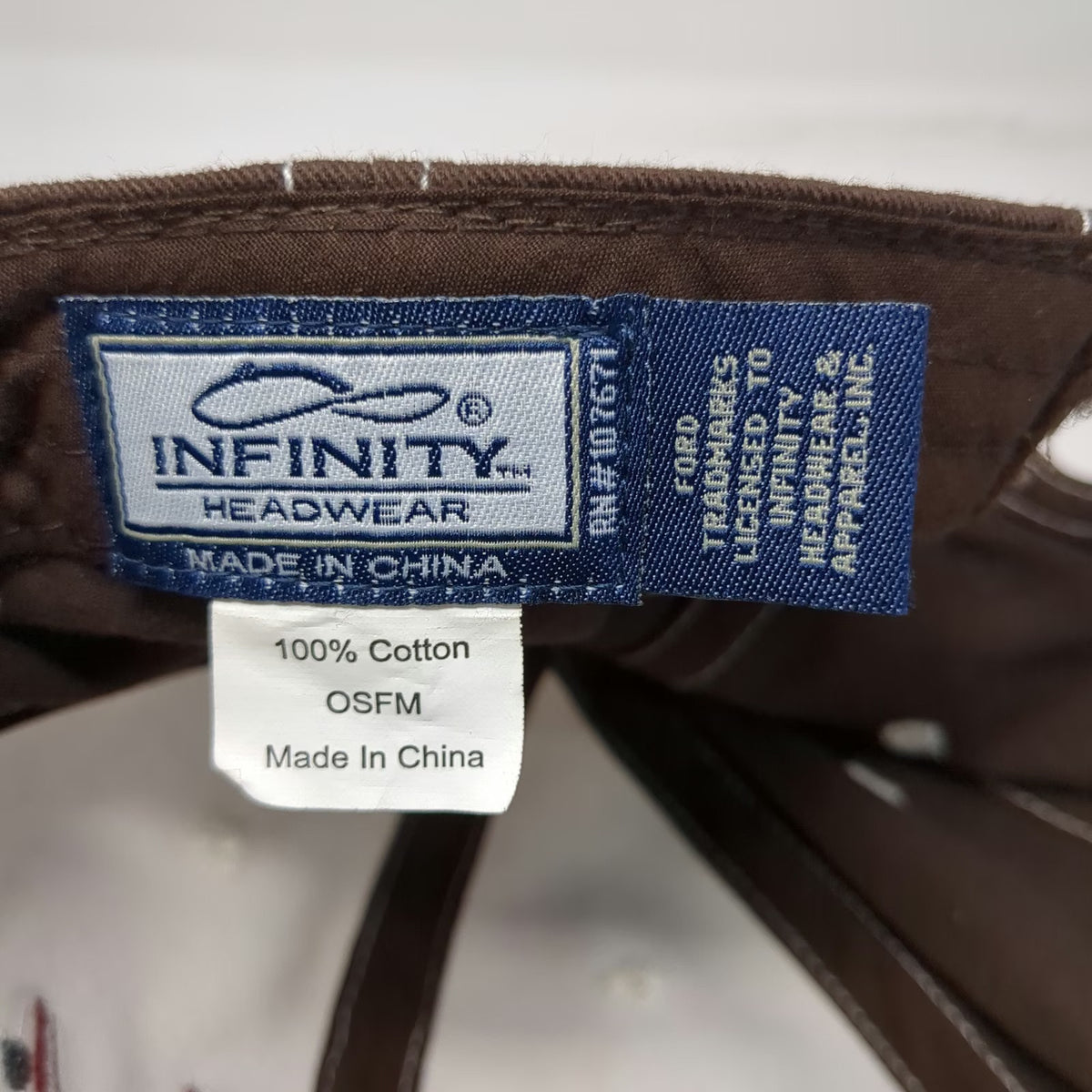 Infinity Headwear Ford Baseball Cap Brown White OSFM Embroidered Logo Stitch Hat