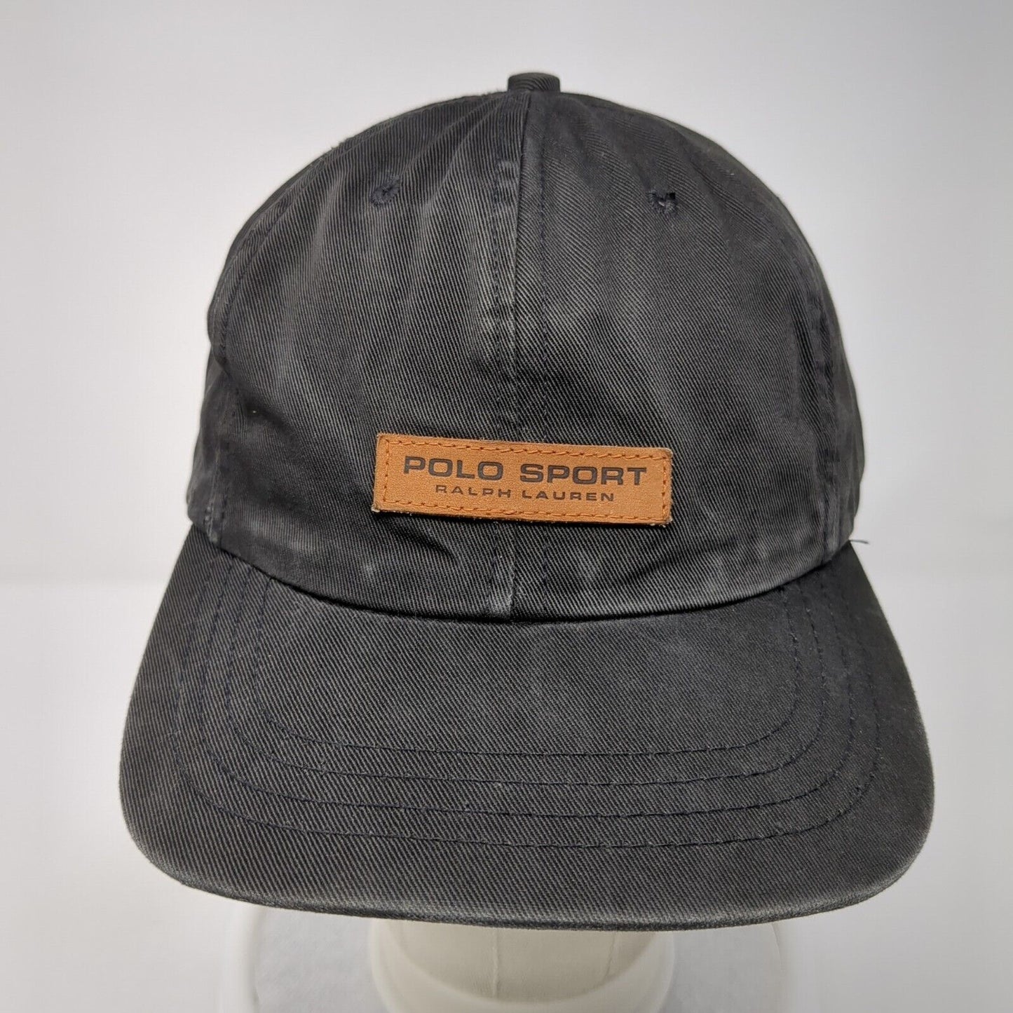 Vintage Polo Sport Ralph Lauren Slideback Hat Black OSFA Made USA Leather Patch