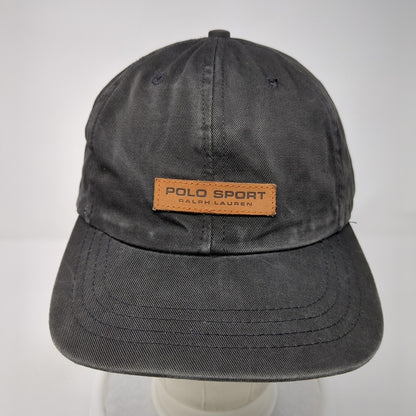 Vintage Polo Sport Ralph Lauren Slideback Hat Black OSFA Made USA Leather Patch