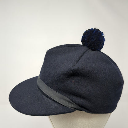 Unbranded Fitted Pom Pom Hat Blue 55cm Solid Outdoor Wool Blend Quilted