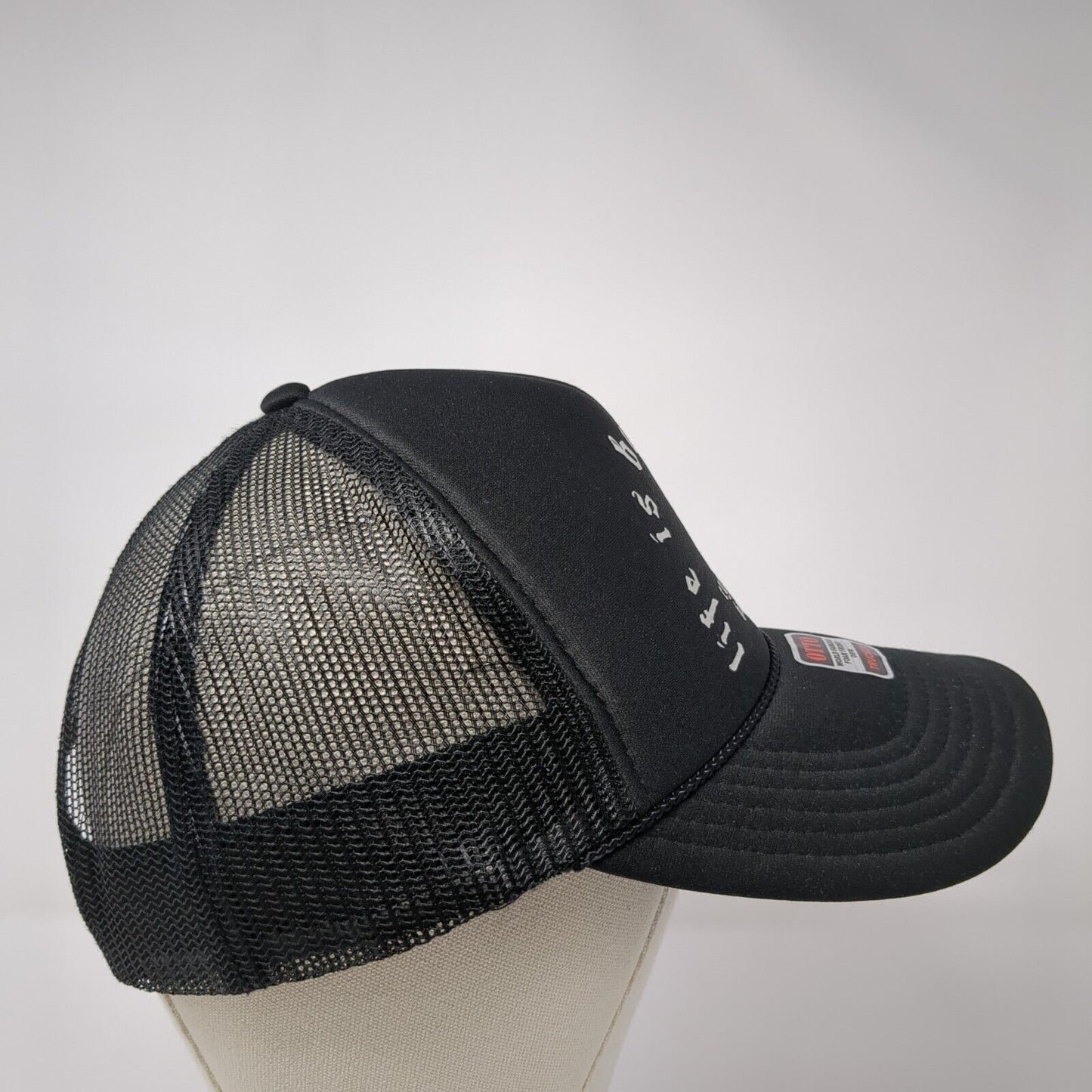 Life is Better Live Cycle Bar Snapback Trucker Hat Black OS Adjustable Mesh Rope
