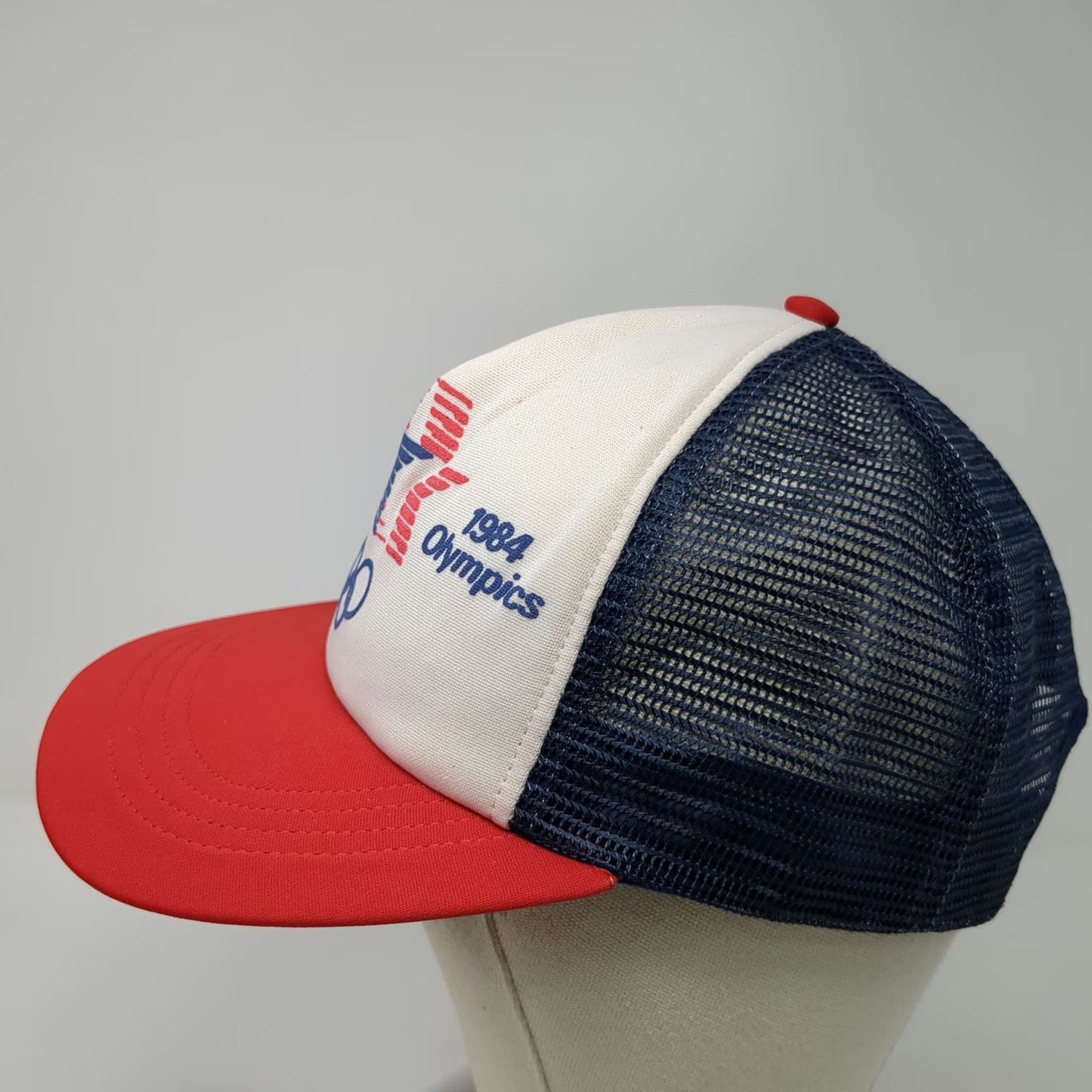 Action Headwear 1984 Los Angeles Olympics Trucker Hat White Red Blue Vintage
