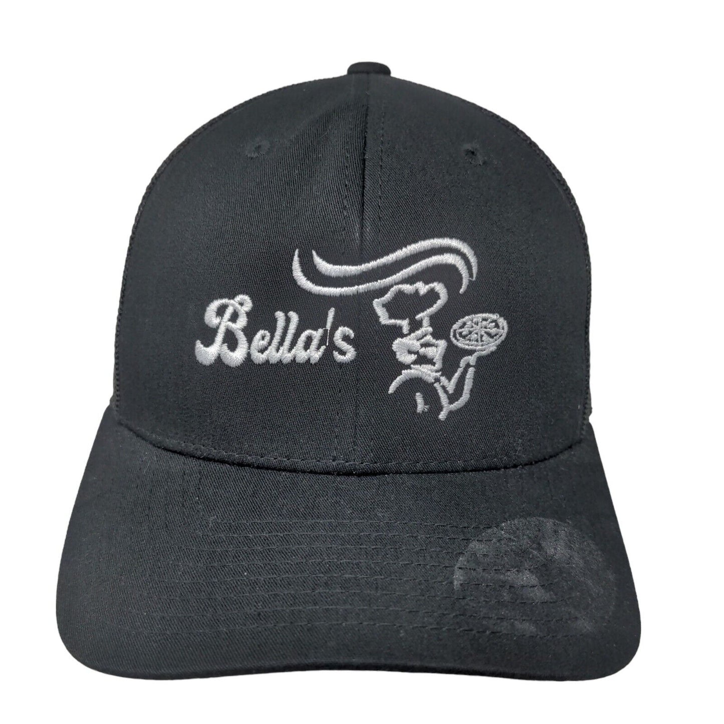 Bella's Pizza Men's Snapback Mesh Back Hat Black Adjustable Embroidered Logo