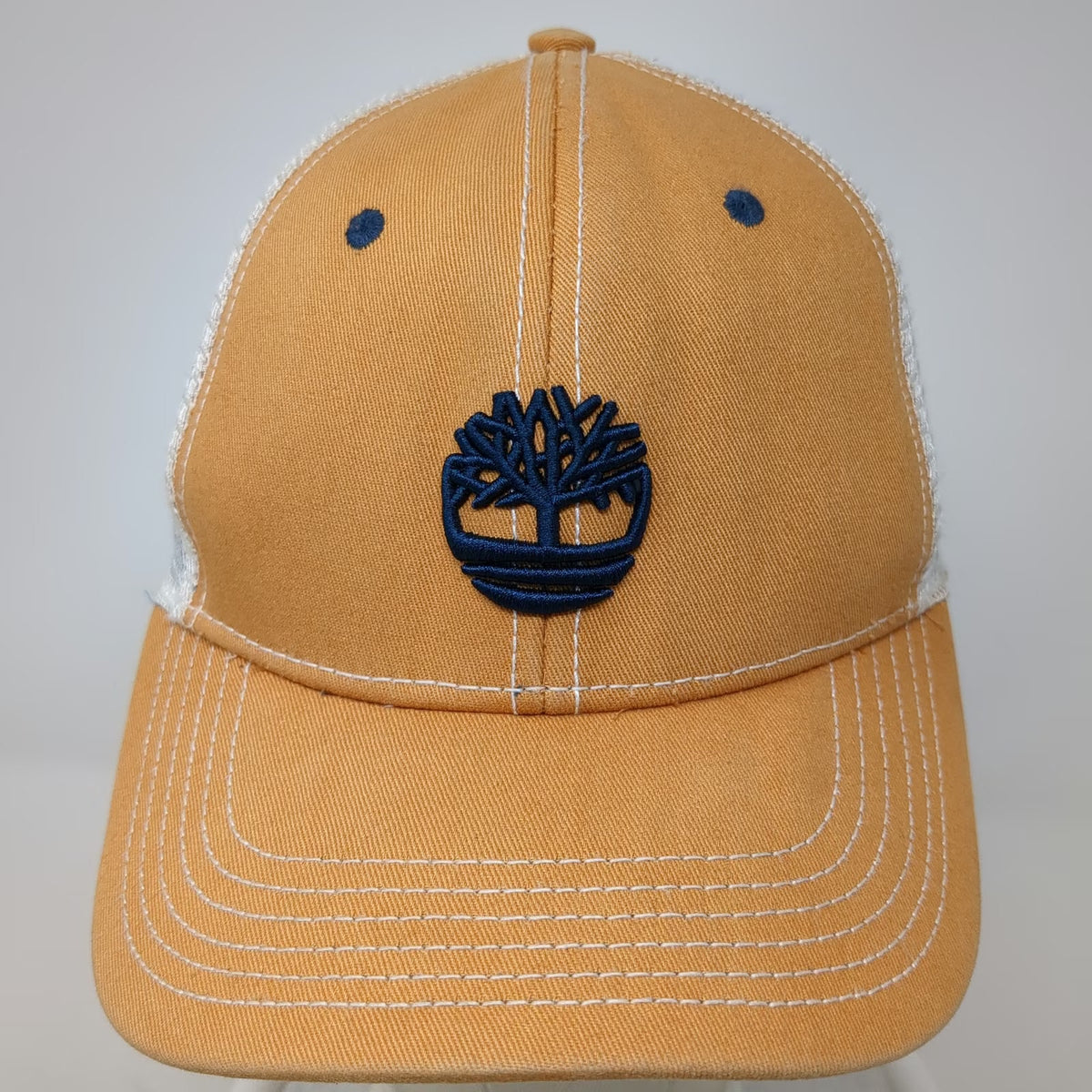 Timberland Trucker Hat Orange OSFM Mesh Back Snapback Tree Logo Stitching Cap