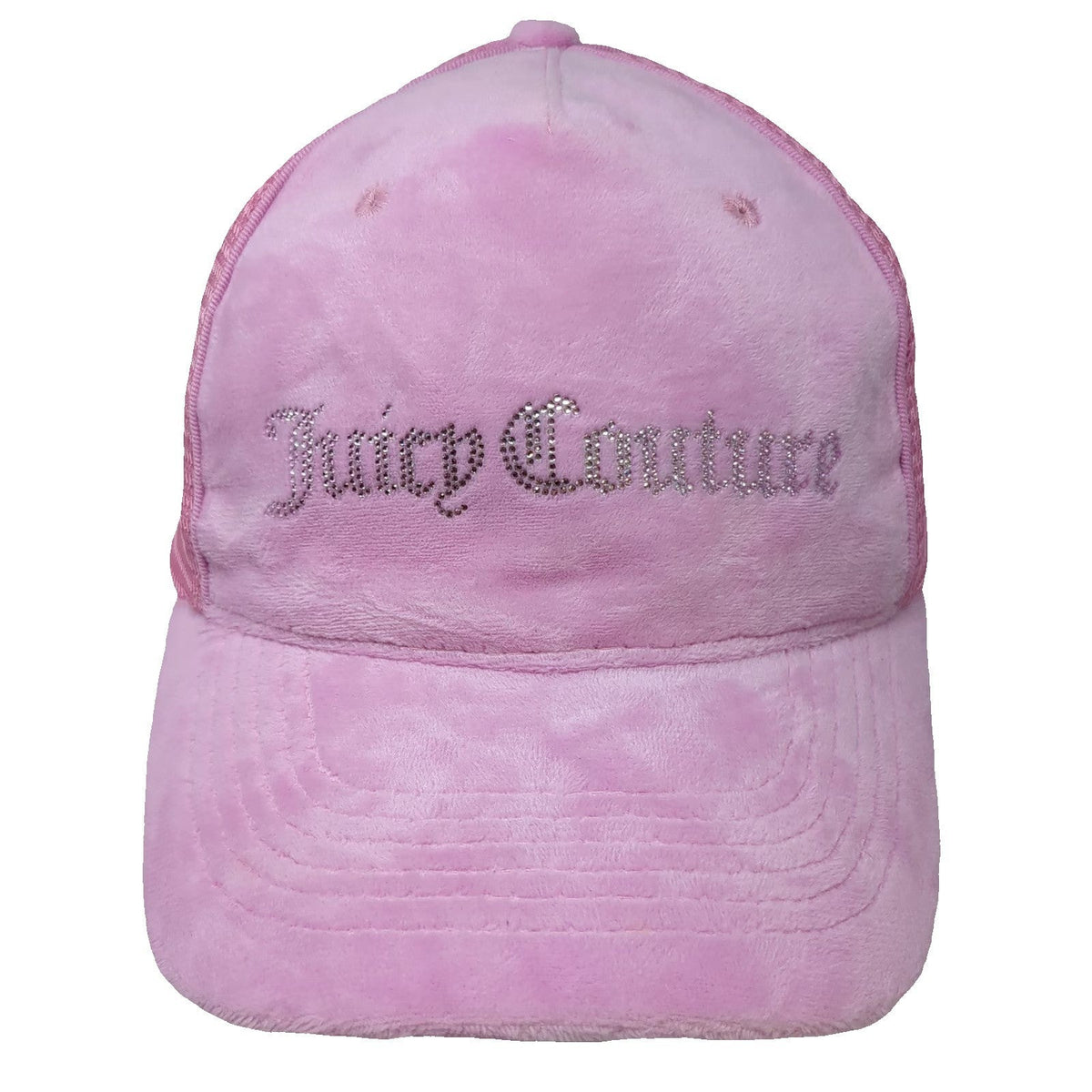Juicy Couture Trucker Hat Pink One Size Rhinestone Velour Mesh Snapback Hat
