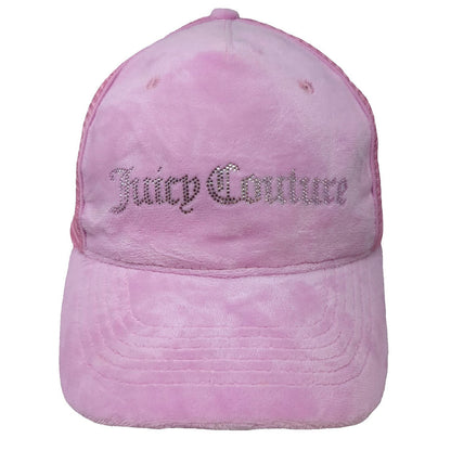 Juicy Couture Trucker Hat Pink One Size Rhinestone Velour Mesh Snapback Hat