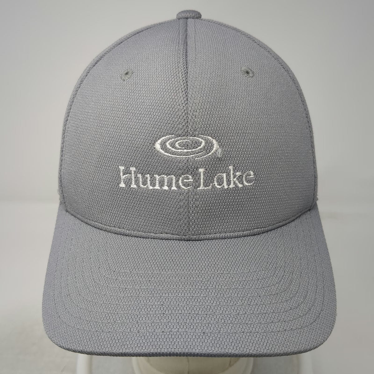 Flexfit Baseball Cap Gray M Hume Lake Logo Polyester Fitted Curved Brim Hat