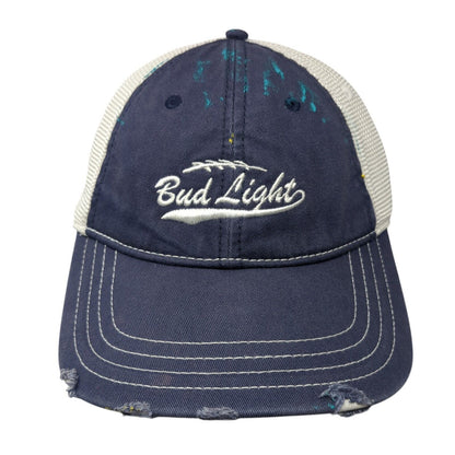Bud Light Strapback Trucker Hat Blue One Size Adjustable Mesh Back Distressed