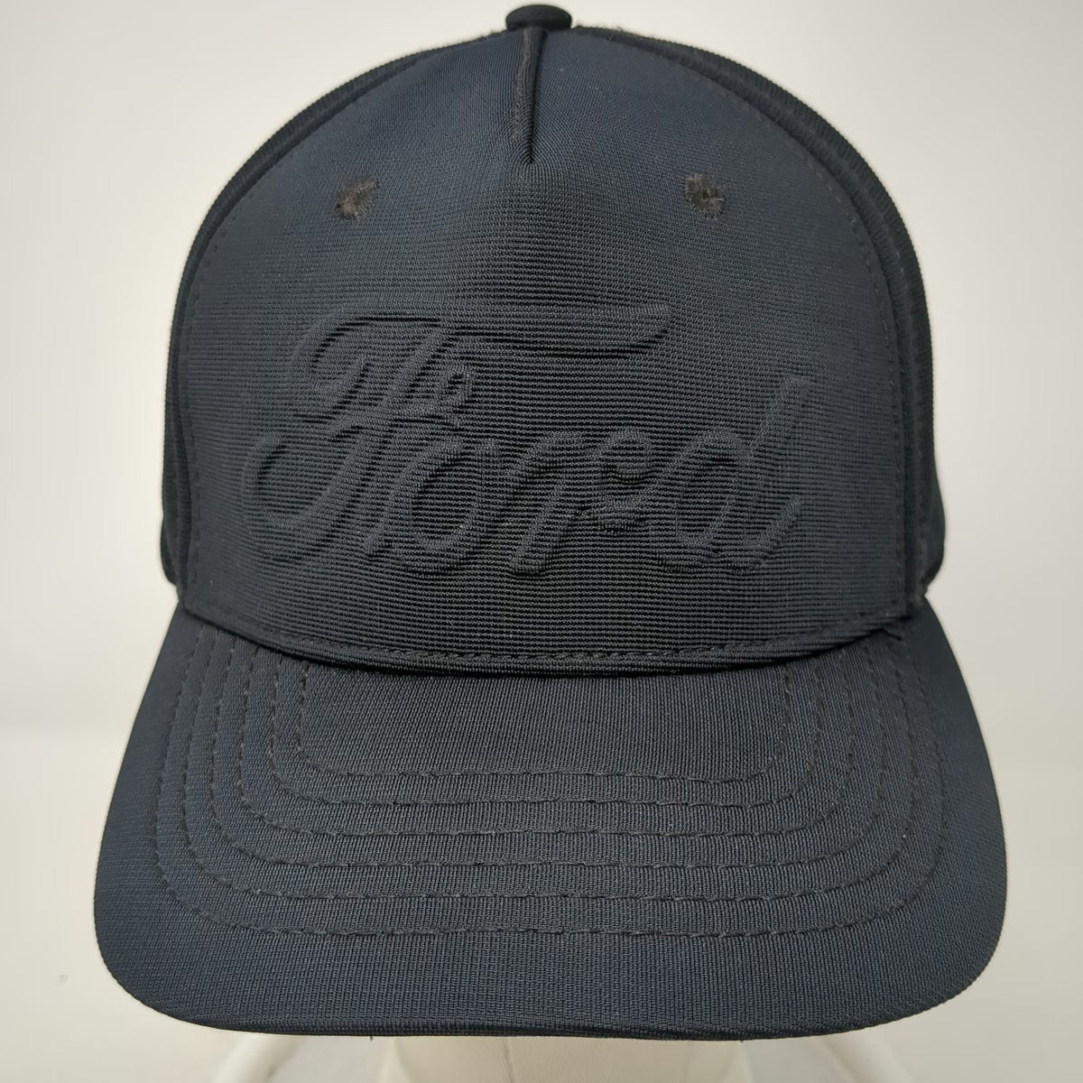 Ford 5 Panel Black One Size Raised Tonal Script Logo Mesh Back Stretch Fit Hat