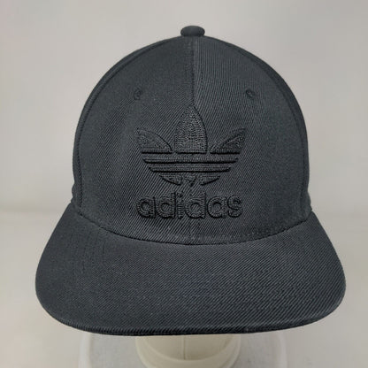 Adidas Trefoil Snapback Hat Black OSFM Embroidered 6 Panel Black on Black