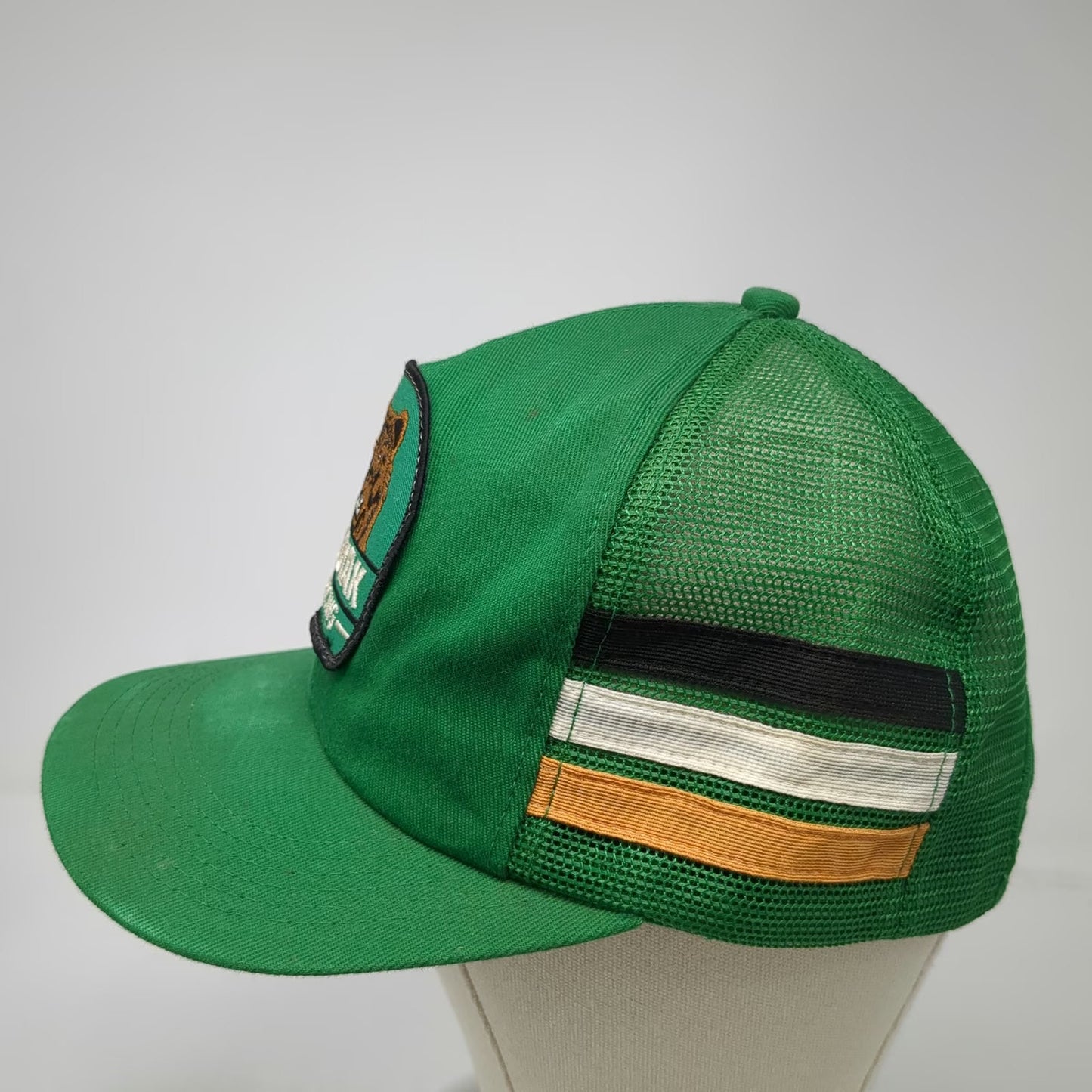 Kodiak Racing Trucker Hat Green OS Snapback Mesh Back Stripes Bear Patch Vintage