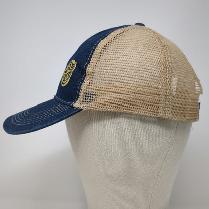 Baseball Cap Blue One Size Mesh Back Denim Embroidered Logo Strapback Hat Beige