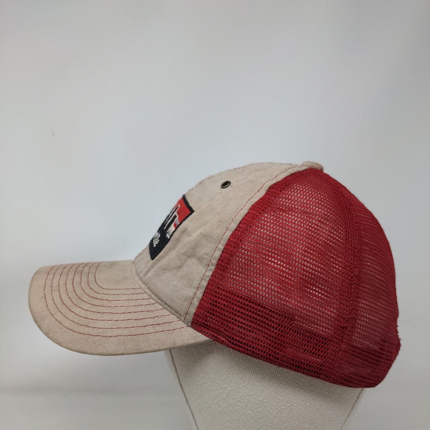 Zephyr Snapback Mesh Back Trucker Hat Louisville Embroidered Logo Tan Red