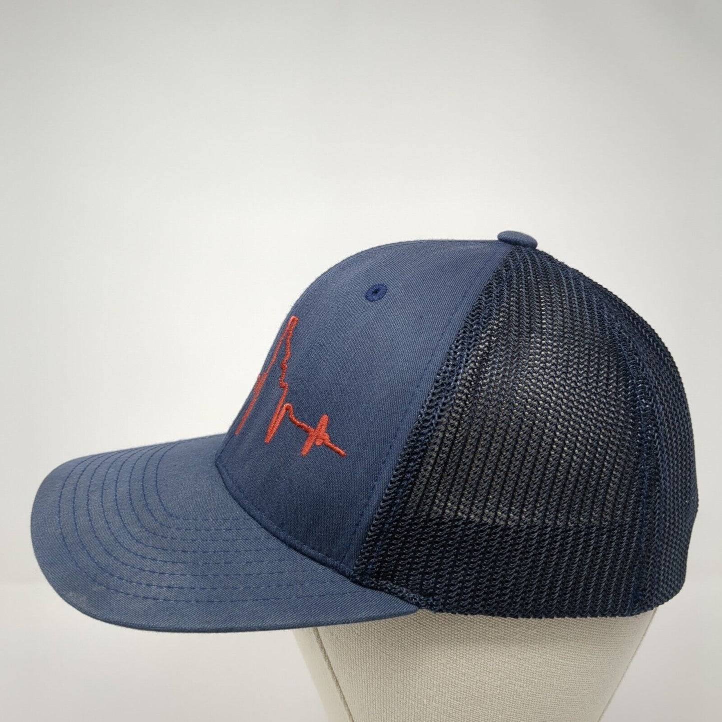 Idaho EKG Heartbeat Fitted Mesh Back Trucker Hat Blue One Size Flexfit