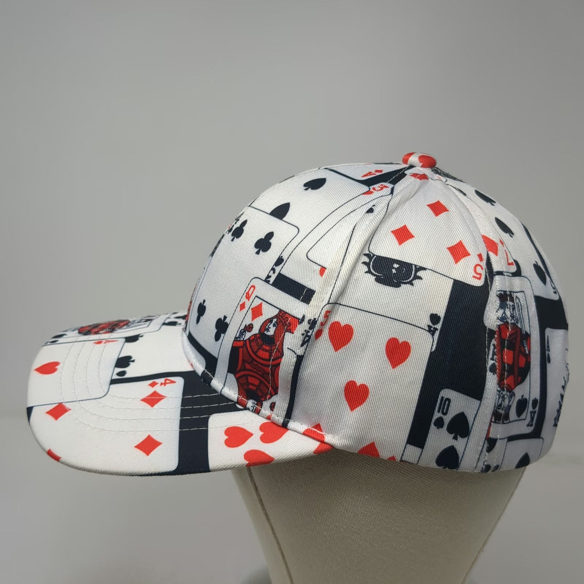 White Playing Cards Poker Gambling Allover Print One Size Baseball Cap Hat