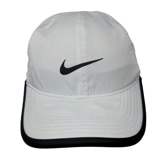 Nike Featherlight Dri Fit Men's Strapback Hat White Black OSFM Embroidered Logo