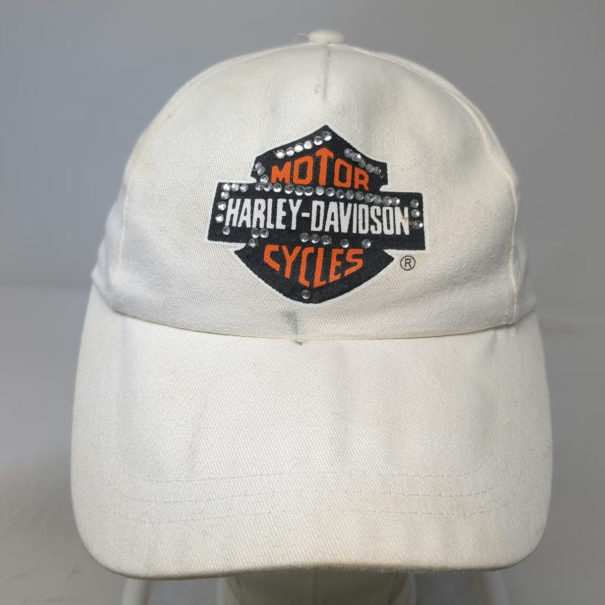 Harley-Davidson 5 Panel White One Size Hat Rhinestone Studded Strapback Cotton
