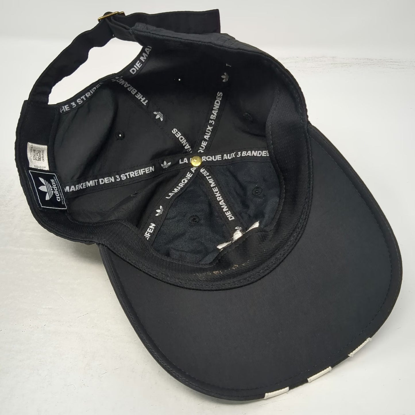 Adidas Baseball Cap Black One Size Stripe Brim Nylon Slideback Trefoil Hat